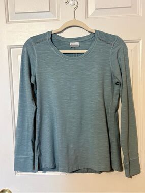 Columbia Women's Size S Teal Heathered Top Long Sleeve Pullover Lattice Accent